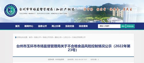 浙江省玉環(huán)市市場監(jiān)管局公示不合格食品風(fēng)險(xiǎn)控制情況 2022年第23號